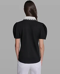 Karl Lagerfeld Paris Women's Collared Short-Sleeve Top