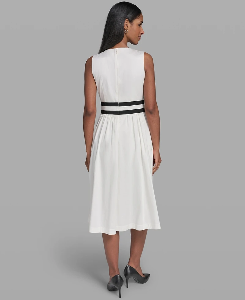Karl Lagerfeld Paris Women's Contrast Trim Detail V-Neck Sleeveless Dress
