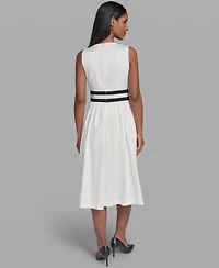 Karl Lagerfeld Paris Women's Contrast Trim Detail V-Neck Sleeveless Dress