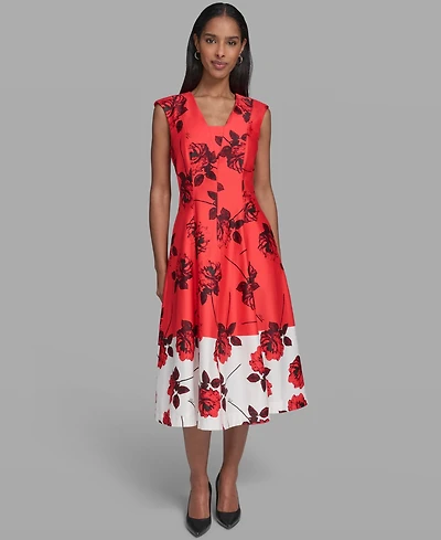 Karl Lagerfeld Paris Women's Printed Sleeveless V-Neck Dress