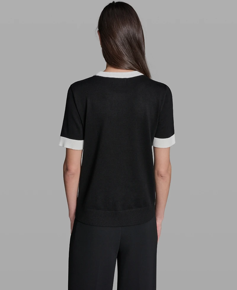 Karl Lagerfeld Paris Women's Rose Detail Crewneck Sweater