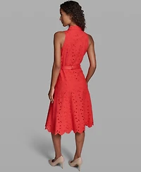 Karl Lagerfeld Paris Women's Sleeveless Collared Eyelet Dress