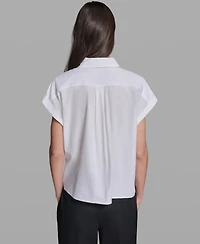 Karl Lagerfeld Paris Women's Collared Eyelet Trim Top