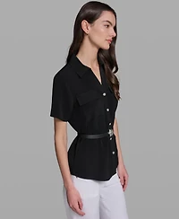 Karl Lagerfeld Paris Women's Belted Short-Sleeve Top