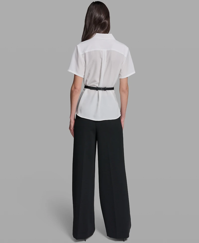 Karl Lagerfeld Paris Women's Belted Short-Sleeve Top