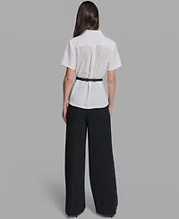 Karl Lagerfeld Paris Women's Belted Short-Sleeve Top