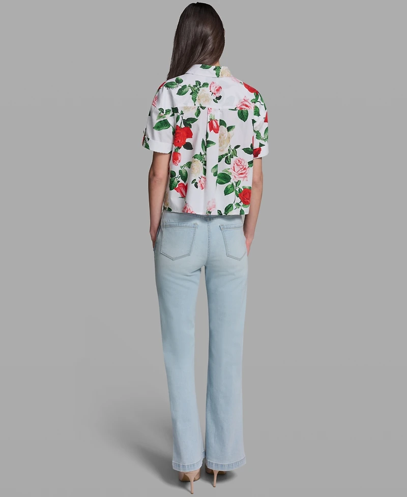 Karl Lagerfeld Paris Women's Printed Short-Sleeve Camp Shirt