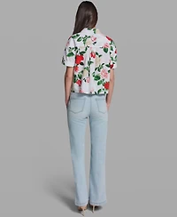 Karl Lagerfeld Paris Women's Printed Short-Sleeve Camp Shirt