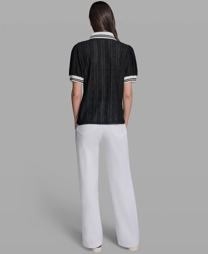 Karl Lagerfeld Paris Women's Collared Short-Sleeve Top