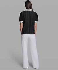 Karl Lagerfeld Paris Women's Collared Short-Sleeve Top