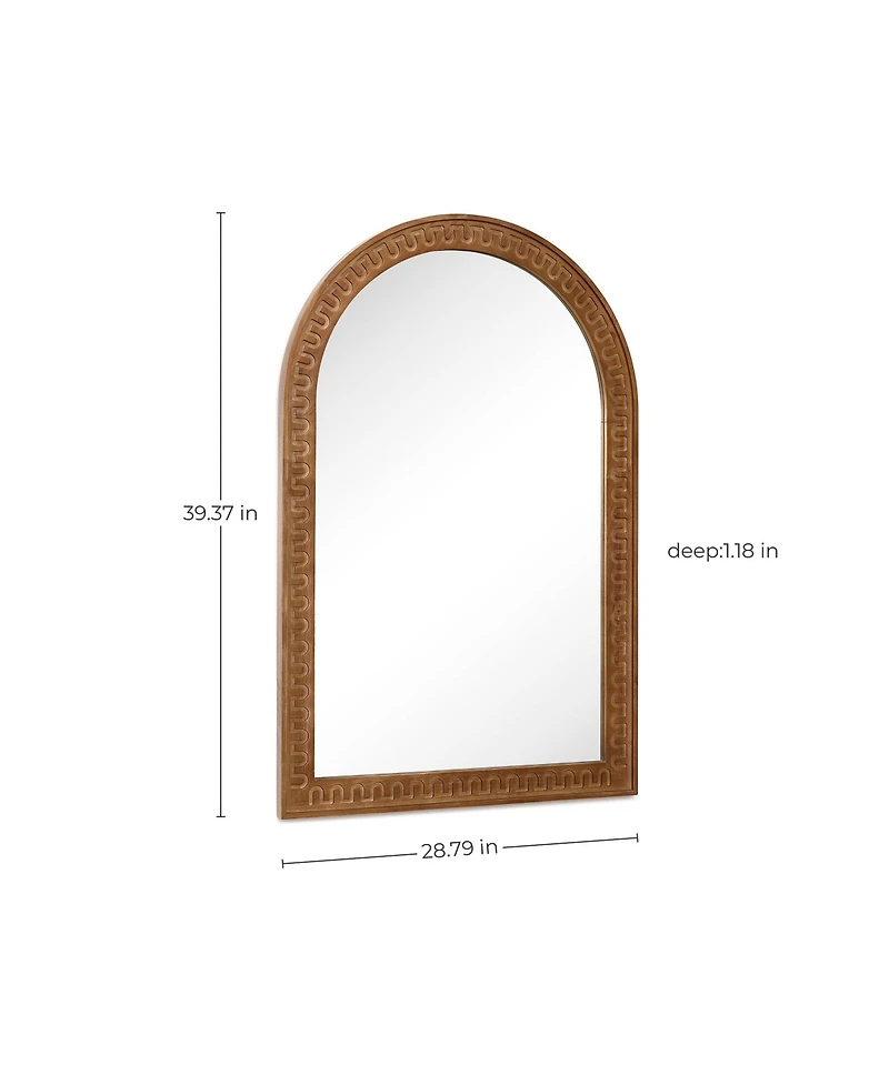 LuxenHome 39.4'' Arched Wall Mirror with Carved Rubberwood Frame, Modern Farmhouse Accent