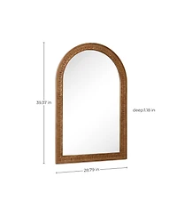 LuxenHome 39.4'' Arched Wall Mirror with Carved Rubberwood Frame, Modern Farmhouse Accent