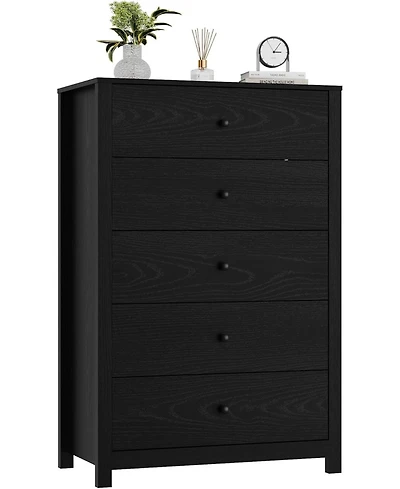 gaomon Modern 5 Drawer Wooden Dresser Chest, Tall Cabinet with Deep Storage Drawers, Metal Knobs, Versatile for Bedroom, Living Room.