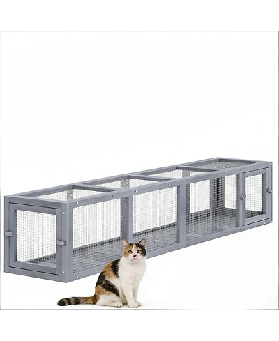 Zeus & Ruta Outdoor Spacious Wooden Cat Enclosure with Tunnel Run, Window View and Play Area