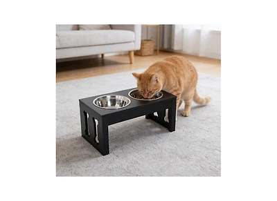 Zeus & Ruta 23" Modern Cat Feeder with Elevated Wooden Stand, Heavy Duty Design, Orthopedic Support