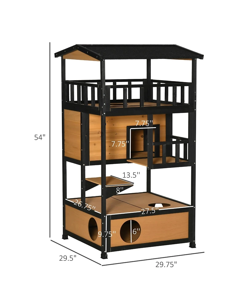 Zeus & Ruta Outdoor Multi-Cat Haven with Solid Wood, Asphalt Roof, Escape Doors, Condo Platform, Elevated Design