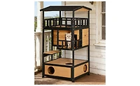 Zeus & Ruta Outdoor Multi-Cat Haven with Solid Wood, Asphalt Roof, Escape Doors, Condo Platform, Elevated Design