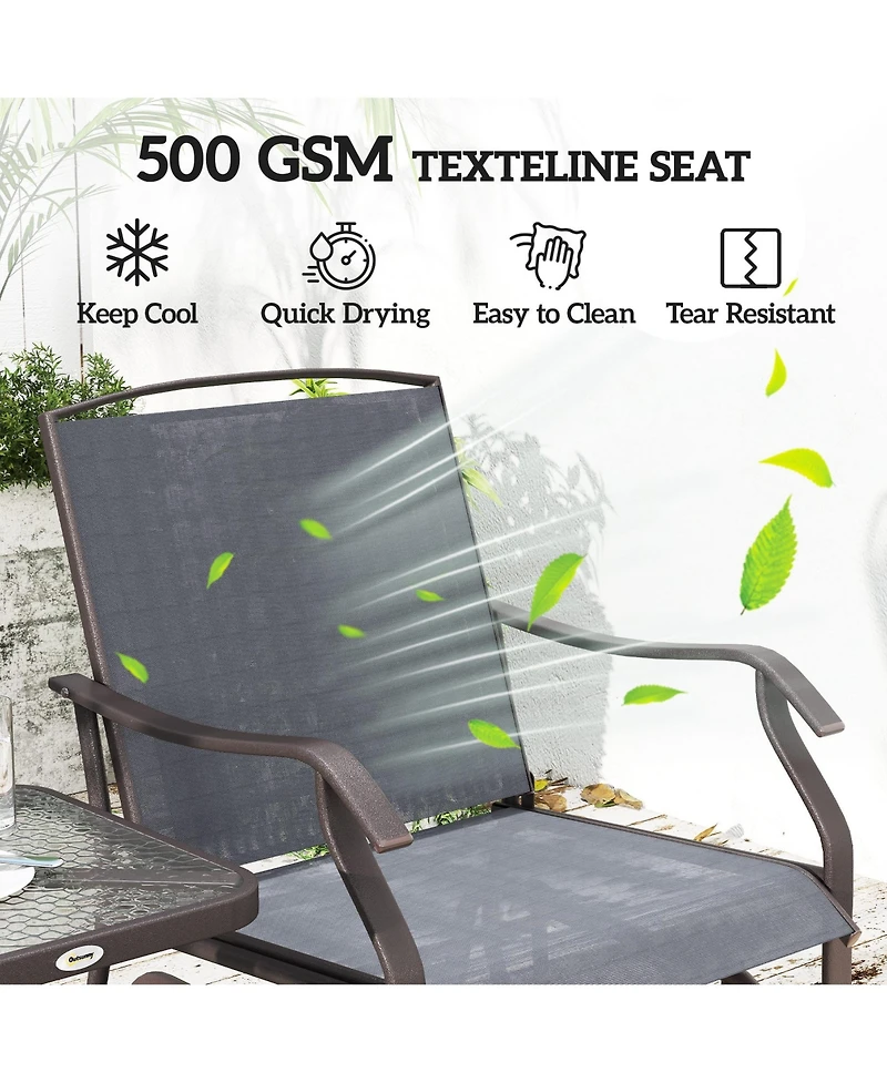 Outsunny Set of 3 Rocking Glider Chair w/ Table Mesh Patio Outdoor Furniture,