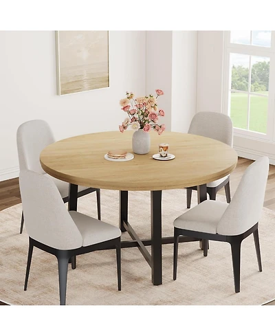 gaomon Industrial Farmhouse Round Dining Table for 4-6 - 47 Inch Natural Wood Color - Sturdy Metal Frame - Space-Saving Design - Perfect for Family