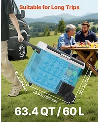 Mecale 63.4QT/60L 12 Volt Car Refrigerator, Portable Electric Cooler with Wheels and Handle, -468, 12/24V Dc and 100-240V Ac