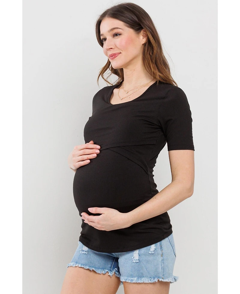 Hello Miz Maternity Short Sleeve Ribbed Crossover Nursing T-Shirt