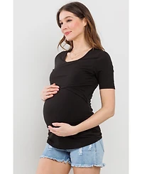 Hello Miz Maternity Short Sleeve Ribbed Crossover Nursing T-Shirt