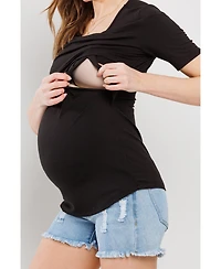 Hello Miz Maternity Short Sleeve Ribbed Crossover Nursing T-Shirt