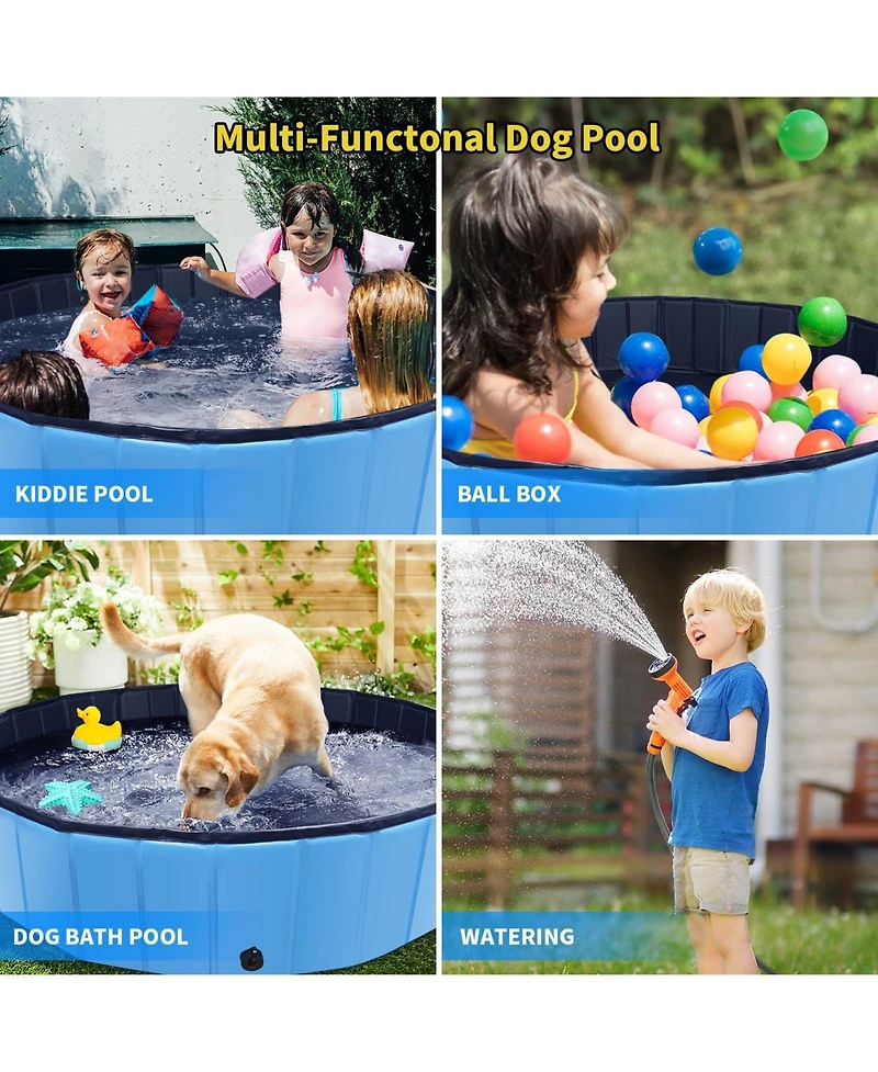 Aronkl Foldable Dog Pool Collapsible Hard Plastic Non-slip Bath Tub Outdoor Backyard Swimming Pets Multi-purpose