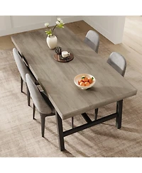 homfan Industrial Dining Table for 6-8, 70.87'' Rectangular Table, Black Metal Frame, Rustic Wood Top, Modern Furniture Home, Living Room, Patio