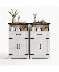 homfan Farmhouse Bathroom Cabinets Set of 2 - Wooden Furniture with Doors and Drawers - Freestanding Storage Unit for Bathroom, Kitchen, Living Room