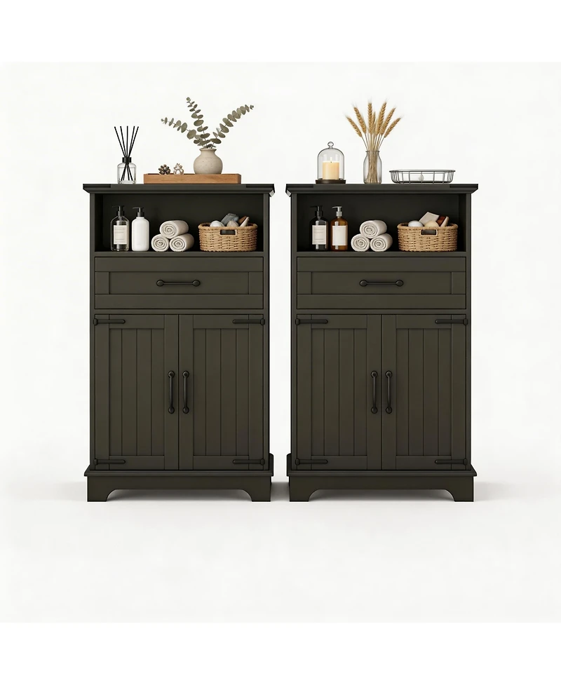homfan Farmhouse Bathroom Cabinets Set of 2 - Wooden Furniture with Doors and Drawers Freestanding Storage Unit for Bathroom, Kitchen, Living Room