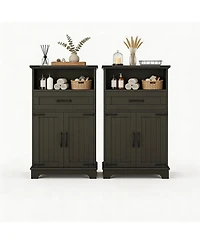 homfan Farmhouse Bathroom Cabinets Set of 2 - Wooden Furniture with Doors and Drawers Freestanding Storage Unit for Bathroom, Kitchen, Living Room