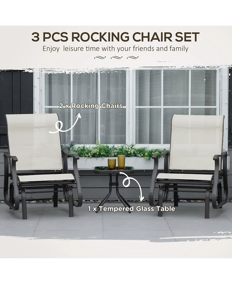 Outsunny 3pc Outdoor Gliding Chairs with Tea Table Set