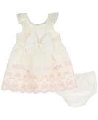 Rare Editions Baby Girls' Bow Embroidered Dress with Diaper