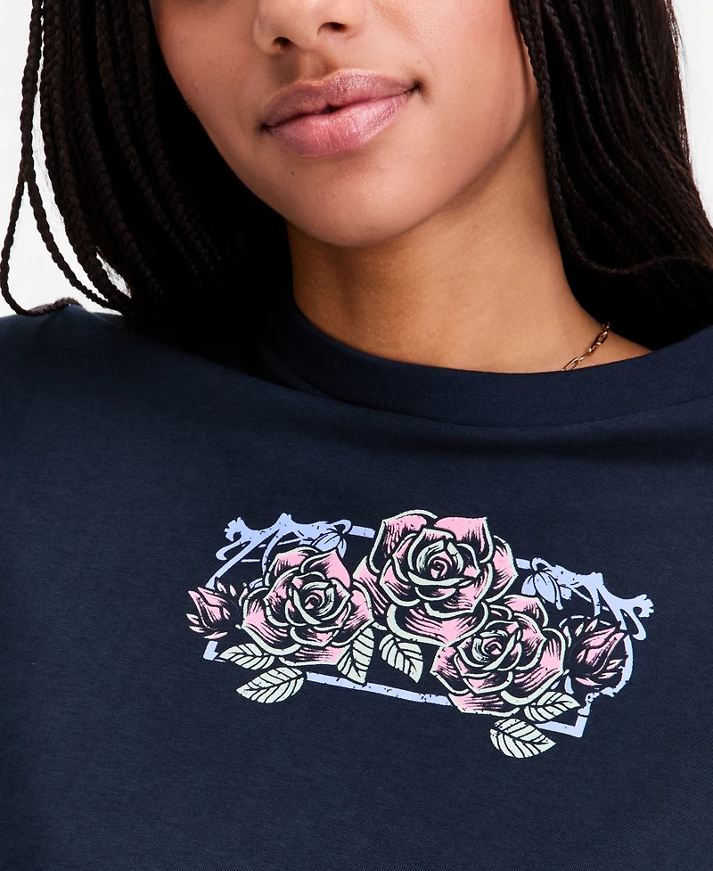 Rebellious One Juniors' Cotton Rose Vibes Boyfriend Tee