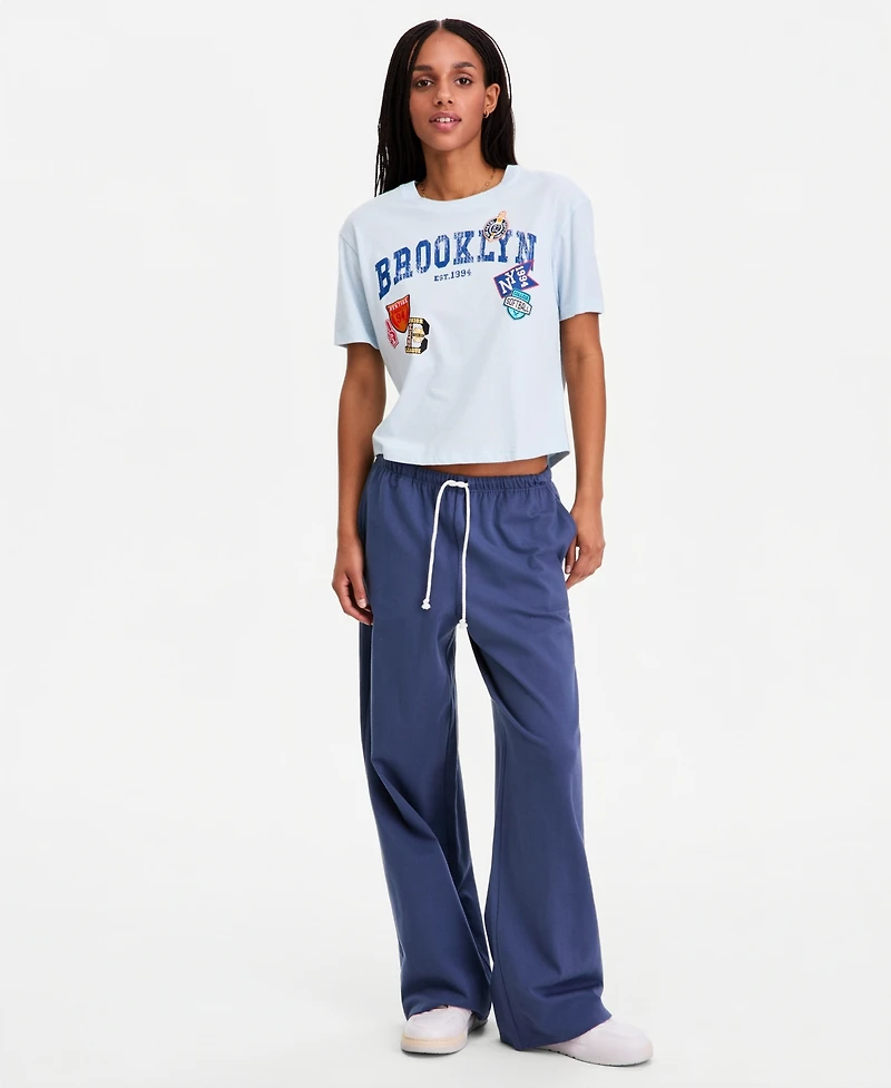 Rebellious One Juniors' Brookyln Patch Graphic Short-Sleeve Tee