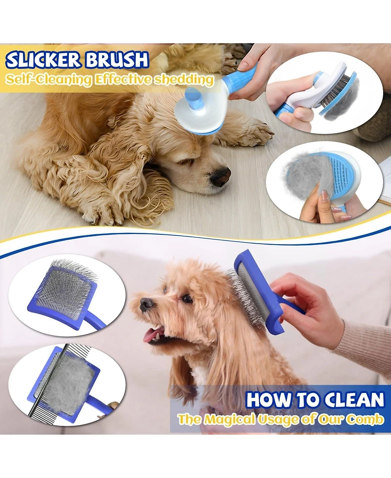 Aronkl 8pcs Pet Grooming Bath Kit with Slicker Brush Deshedding Rake Towel Gloves Combs Scrubber for Dogs Cats Rabbits