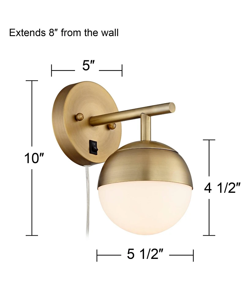 360 Lighting Luna Modern Wall Lamps Set of 2 Brass Metal Plug-in Light Fixture Frosted Glass Shade for Bedroom Reading Living Room Hallway Home