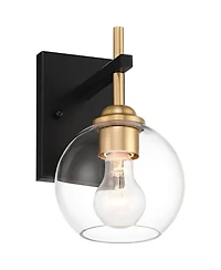 360 Lighting Duka Modern Wall Sconce Gold and Black Hardwire 6" Fixture Clear Glass for Bedroom Bathroom Vanity Living Room Home