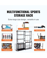 Mecale Golf Storage Organizer with 2 Golf Bag Holders, Baskets and Hooks, Steel Sports Equipment Storage Rack for Garage
