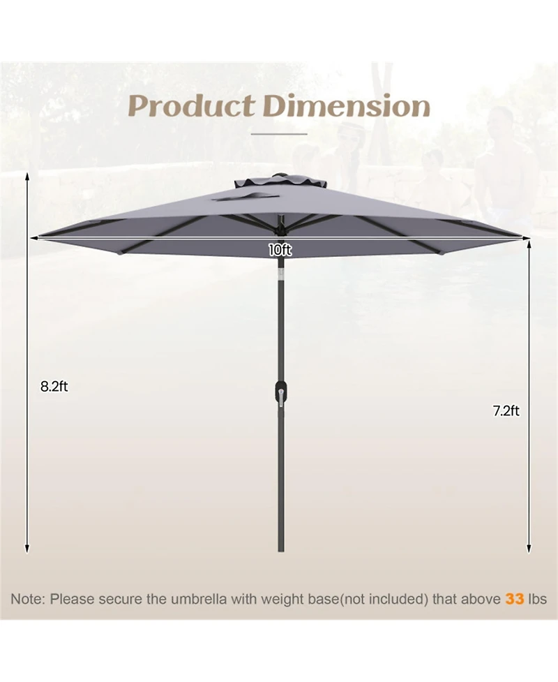 Clihome 10 Feet Outdoor Patio Umbrella with Tilt Adjustment and Crank