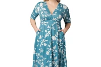 Kiyonna Plus Gabriella Ruched Sleeve Midi Dress with Pockets