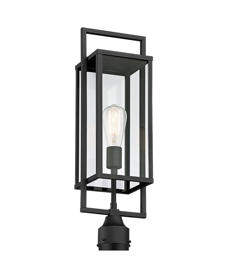 Possini Euro Design Jericho 22" High Modern Outdoor Post Light Fixture Pole Porch with Pier Mount Adapter Black Metal Glass Shade