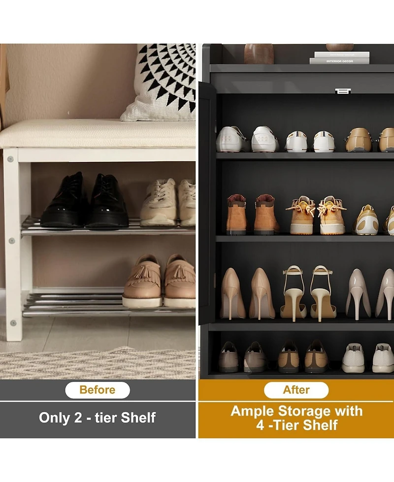 gaomon 5-Tier Wooden Shoe Cabinet with 2 Rattan Doors and Adjustable Shelves