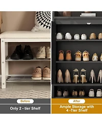 gaomon 5-Tier Wooden Shoe Cabinet with 2 Rattan Doors and Adjustable Shelves
