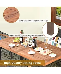 Gymax 5PCS Patio Rattan Dining Set Acacia Wood Tabletop Stackable Chair Bench