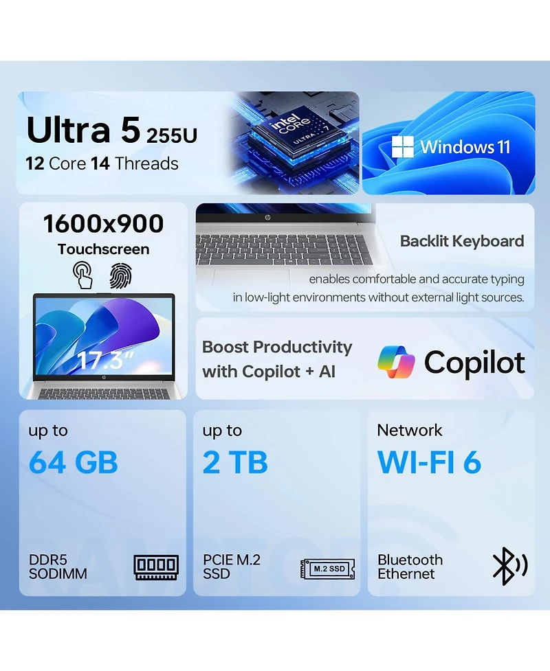 Hp Essential 17.3" Traditional Laptop Intel Core Ultra 5 16GB Ram Intel Graphics 1TB Ssd Storage Windows 11 Home 60Hz - Silver