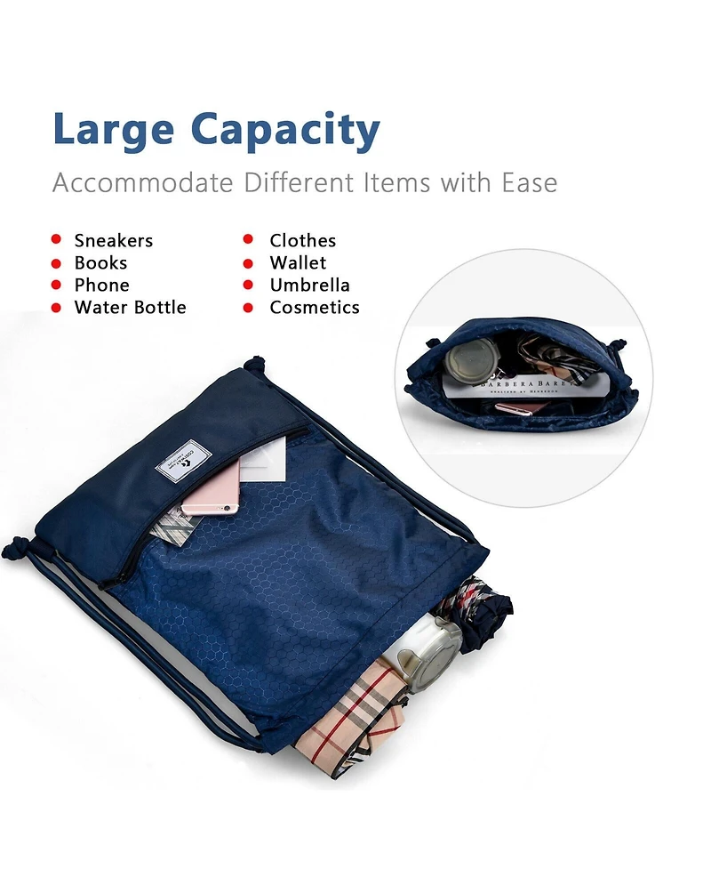 Sugift Drawstring Backpack String Bag with Zipper Pocket Foldable Design