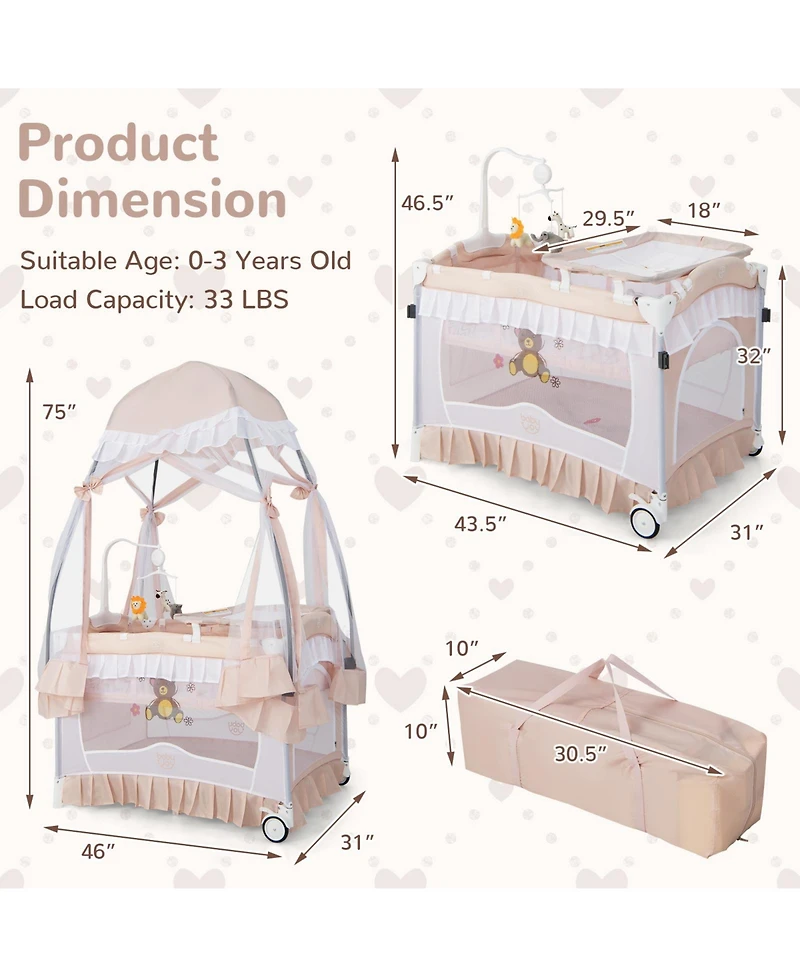 Sugift Convertible Baby Bassinet with Changing Table and Mesh Net