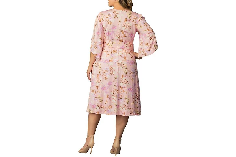 Kiyonna Plus Gemini Wrap Dress with Contrast Lined Sleeves